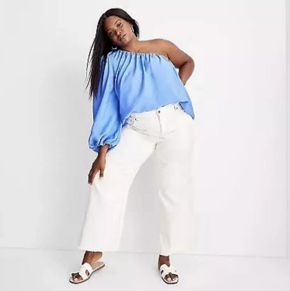 NWT Future Collective Jenny K Lopez Collection High Rise Wide Leg Jeans in Ecru. - Picture 2 of 7